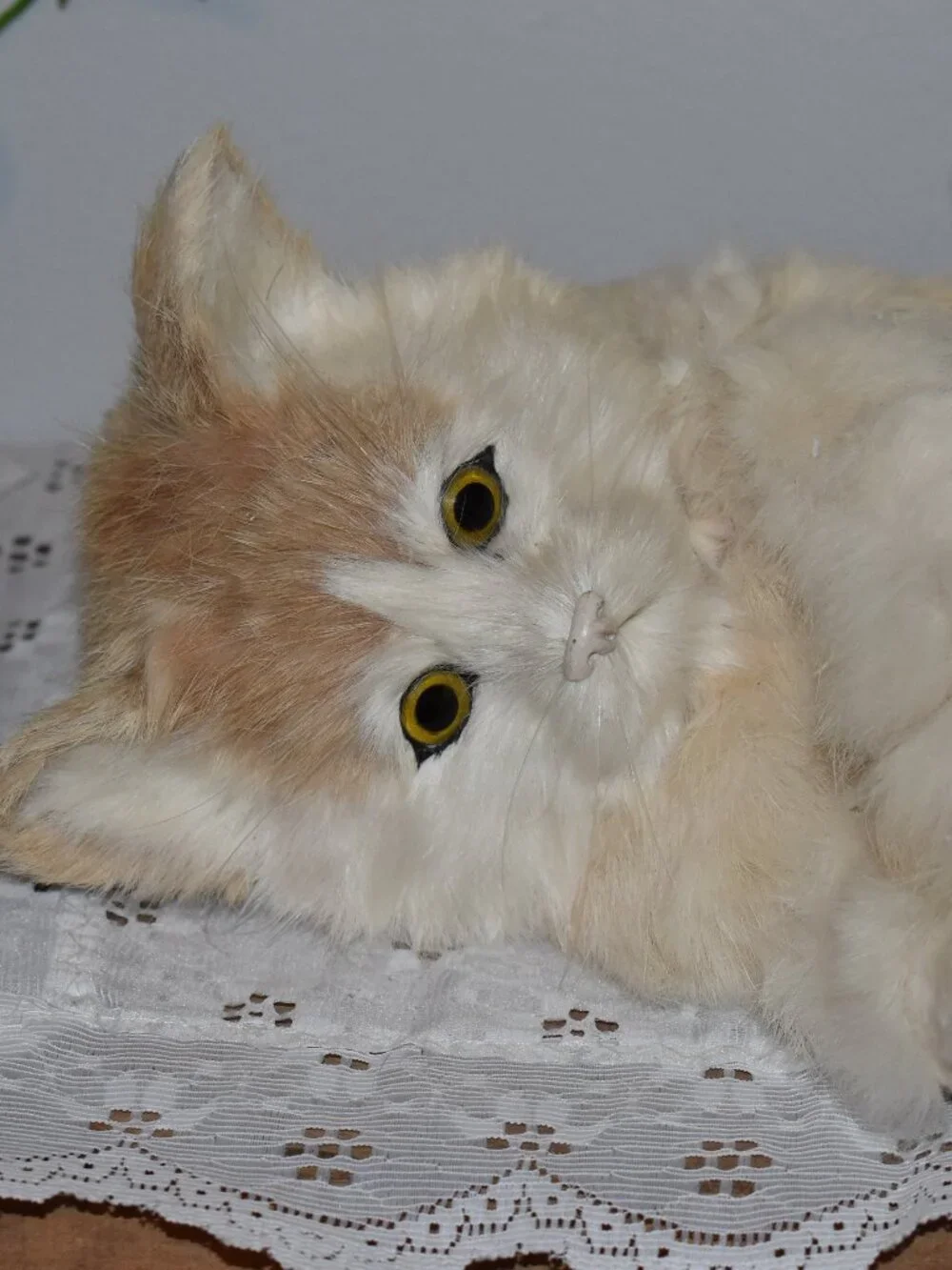Vintage Antique Real Rabbit Fur Realistic Cat Figure Decor